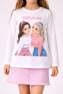 Produktbild von 75025 TOP Model Mädchen Langarmshirt „Talita & Candy“  weiß. Gr.128