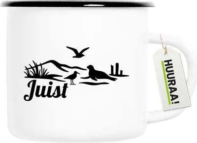 Produktbild von Huuraa Emaille Tasse Juist Strandmotiv 300ml Vintage Campingbecher Geschenkidee