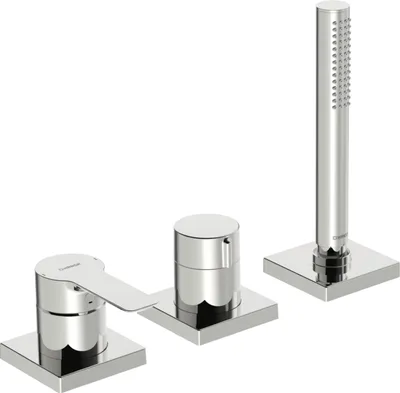 Produktbild von HANSA HANSALIGNA Wannenarmatur, Fertigmontageset, mit Sicherungseinrichtung, Rosetten eckig, 06439493
