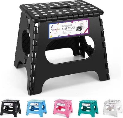 Immagine prodotto di Unyqoos® Sgabello pieghevole da 27 cm – poggiapiedi pieghevole per bambini, sgabello pieghevole portatile e salvaspazio, colore nero