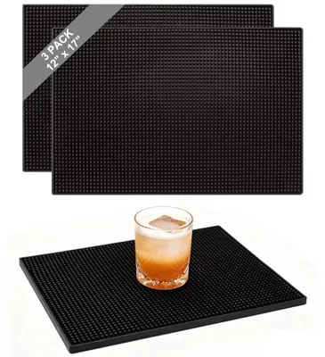 3er Set Bar Matten, 30x43 cm, Antirutsch PVC-Rubber, Schwarz