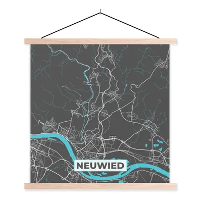 Produktbild von MuchoWow® Textilposter Stadtplan - Deutschland - Blau - Neuwied - Karte 60x60 cm mit holzfarbenen Rahmen - Wanddekoration