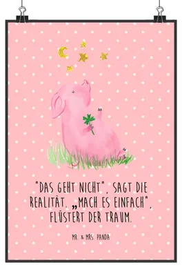 Produktbild von Mr. & Mrs. Panda Bild Schwein Glück DIN A2 - Rot Pastell - Geschenk, Glücksbringer, kunstdruck poster, Motivation, Posterdruck, Träume, Sterne, Ziele, drucke, wanddeko