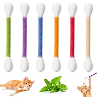 Productafbeelding van 6 stuks kattenkruid voor katten, wattenstaafjes van vilt met catnip