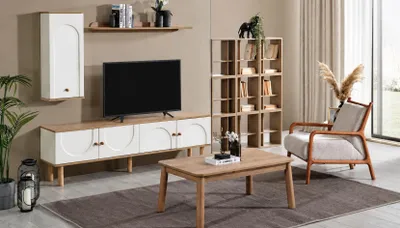 Produktbild von Skandinavisches Wandregal aus Holz mit modernem Design und Fächern