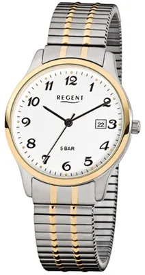 Obrázok produktu pre Regent F-877 Pánske analógové hodinky Quartz s remienkom Silver IP Gold Ø 36 mm