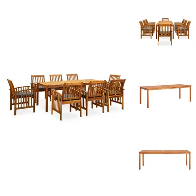 Immagine prodotto di vidaXL Set da pranzo da giardino 9 pezzi con cuscini in legno massiccio di acacia - Set di mobili da giardino