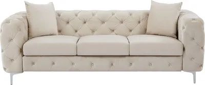 Produktbild von 3-Sitzer Chesterfield-Sofa aus beigem Velours - EDWINA