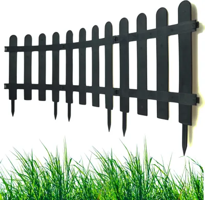 Produktbild von Rasenkante Gartenpalisade Kunststoff Schwarz Gartenzaun Friesenzaun Zierzaun Set 3m (10x30cm) Beeteinfassung Beetumrandung Beetbegrenzung Mähkante