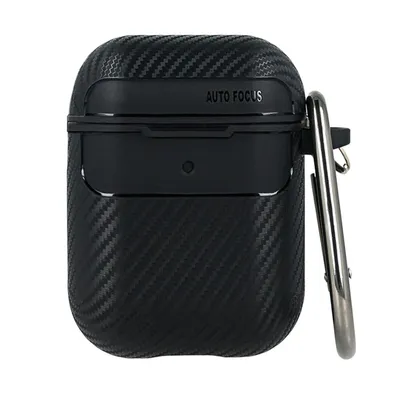 Immagine prodotto di Custodia in carbonio per cuffie compatibile con AirPods 2 con clip a moschettone nero