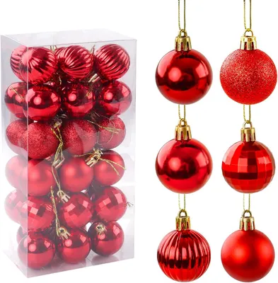 Image de Boules de Noël en plastique, 4 cm de diamètre, lot de 36, différents motifs, pour la décoration de Noël