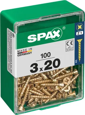 Image de Boîte 100 Unités. Vis A Bois Spax Cab. Plat Yellox 3.0x20mm Spax