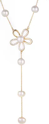 Produktbild von Halskette für Frauen, Verlängerungskette, Blumenform, ausgehöhlt, Kunstperle, verstellbar, Halsschmuck, Geburtstagsgeschenk, Abschlussball-Anhänger, Halskette, Damenschmuck