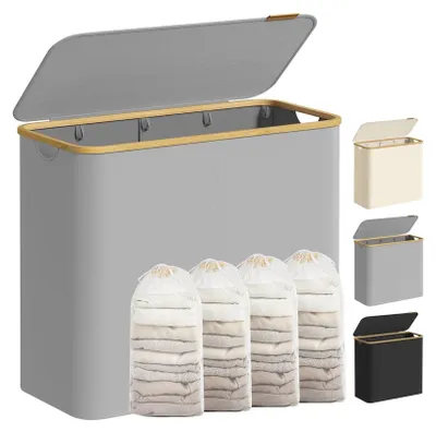 Immagine prodotto di Cesto per la biancheria con coperchio | Grigio tortora | 38,5 x 78 x 70,5 cm