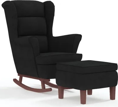 Produktbild von vidaXL Schaukelstuhl Ohrensessel Schwarz Samt und Massivholz