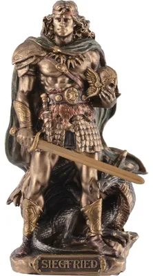 Produktbild von Miniatur bronzierter Siegfried der Drachentöter mit Schwert und Drache