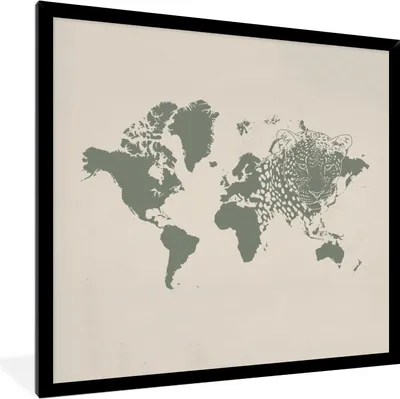 Produktbild von MuchoWow® MuchoWow® Gerahmtes Poster Weltkarte - Grau - Panther 40x40 cm - Poster mit zchwarzem Bilderrahmen - Mit Rahmen - Wanddekoration Schlafzimmer