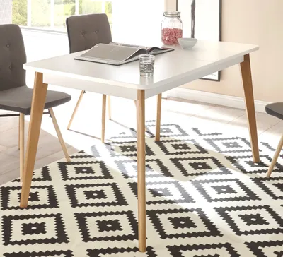 Produktbild von Esstisch "Isgard" in weiß matt und Scandi Eiche Küchentisch ausziehbar 140 - 180 cm