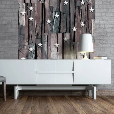 Produktbild von PURO TAPETE - Realistische Tapete ohne Rapport und Versatz 10m Vlies Tapetenrolle Wandtapete modern design Fototapete - Holz Stern Bretter f-C-0004-j-c