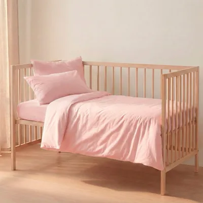 Image de Housse de couette HappyFriday Basic Kids rose clair lit bébé 2 pièces