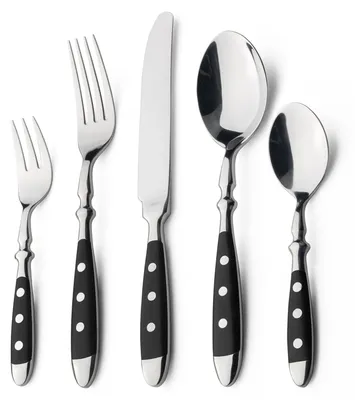Besteck-Set 30-teilig, Edelstahl, schwarze Griffe, rustikal