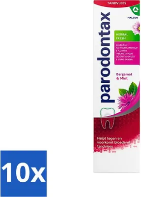 Immagine prodotto di Parodontax - Dentifricio - Freschezza alle erbe - Bergamotto e menta - 75 ml - Confezione risparmio - 10 pezzi