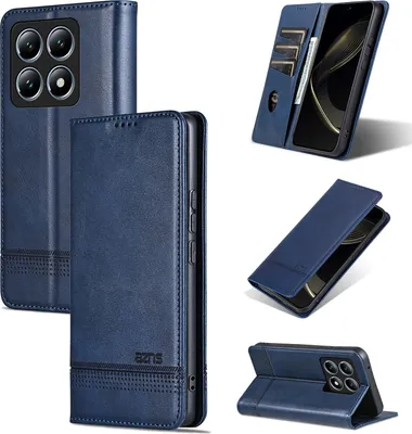 Obrázek produktu pro Kožené pouzdro pro Xiaomi 14T, skládací peněženkové pouzdro s magnetickým uzávěrem a stojánkem modré
