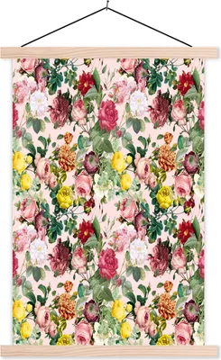 Produktbild von MuchoWow® Textilposter Blumen - Rosen - Rosa 120x180 cm mit holzfarbenen Rahmen - Textil-Plakat