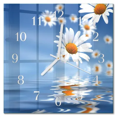 Produktbild von Tulup Glasuhr Wanduhr Küchenuhr Echt-Glas 30x30 cm Modern Dekorativ Geräuschlos Weiße Zeiger - Blume