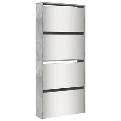 Produktbild von vidaXL Schuhschrank mit Spiegel 4 Fächer Betongrau 63x17x134 cm