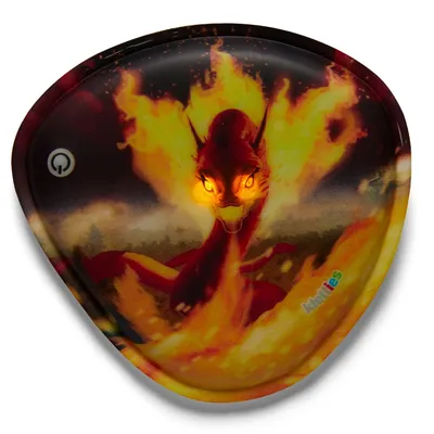 A close-up, top-down view of a product with a dragon design.