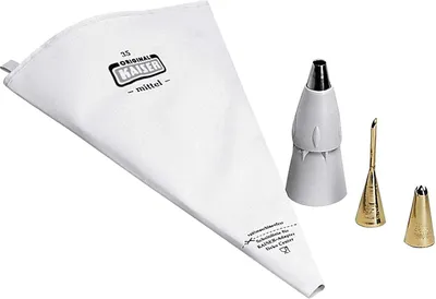 Produktbild von Famanu Spritzbeutelset 5-teilig mit Adapter und 3 Spritztüllen, hitzebeständig