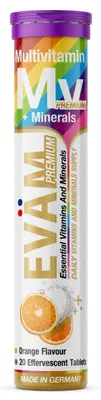 Produktbild von EVÄM Multivitamin + Mineralien Brausetabletten – 12in1 mit Calcium & Magnesium, Orange – 1 Tube (20 Stück)