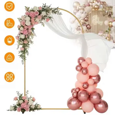 Produktbild von 2 m Hochzeitsbogen aus Metall, Gold, Bogenständer für Hochzeitsdekoration, dekorativer Hintergrundrahmen für Hochzeit, Geburtstag, Party und Muttertag