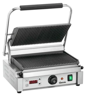 Produktbild von Bartscher A150691 Kontaktgrill, Edelstahlgehäuse, 2500 Watt, Thermostat, Schräger Fettablauf, Timer