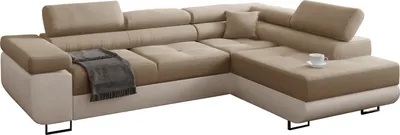Image de MINIO Canapé d'angle capitonné avec fonction escamotable et espace de rangement MANILA INARI Droite| Beige clair / Beige foncé