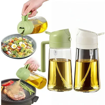Produktbild von 2er set Ölsprüher 500ML, 2-in-1-Mehrzweck, Ölsprüherflasche, Glasölflasche, Speiseölspray, geeignet für Kochen, Grillen, Backen, Heißluftfritteuse