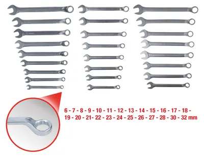 Produktbild von KS Tools 517.0099, Edelstahl, Chrom-Vanadium-Stahl, Gerade, 26,27,23,21,15,6,8,9,10,11,12,13,14,16,17,18,19,20,22,24,25,28,30,32 mm, 5,96 kg, 25 Stück(e)