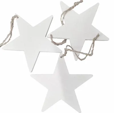 Produktbild von Holzsterne "Shabby-Weiß"- zum Aufhängen 15cm, 10er Set mit Juteschnur 42605-045