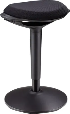 A black adjustable stool on a white background.
