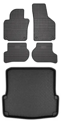 Productafbeelding van Rubberen automatten + kofferbakmat voor Skoda Octavia II 2004-2013 (stationwagen) – 5-delig, zwart, op maat – Wielganizator SolidPRO