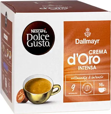 Zdjęcie produktu dla Nescafé Dolce Gusto Nescafé Dolce Gusto Dallmayr Crema dOro Intensa, kapsułki z kawą, kawa, 16 kapsułek
