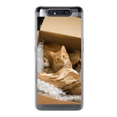 Produktbild von MuchoWow® Handyhülle Schutzhülle Hülle für Samsung Galaxy A80 Katze - Box - Rot Silikon Softcase Handy Hülle - Schutzdeckel