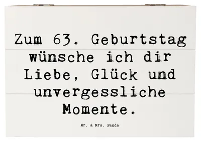 Produktbild von Mr. & Mrs. Panda Geschenkbox Spruch 63. Geburtstag Liebe Glück Momente 22 x 15 cm - Weiß - Geschenk, schmuckkiste, Schatzkiste, einzigartiges, Alter, zum, schatztruhe