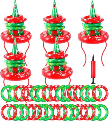 Imagen del producto de Juego de lanzamiento de aros navideño, inflable, 5 piezas, 29x40 cm