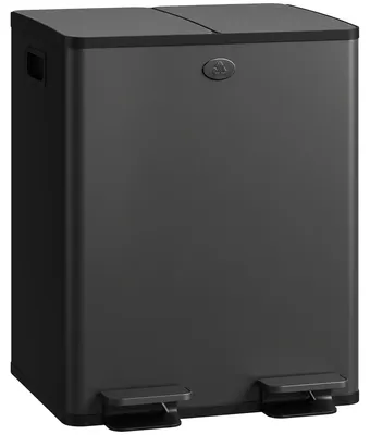 Image de Poubelle de cuisine - Double poubelle 2 x 20 litres - 2 compartiments - Acier inoxydable - Tri des déchets - Noir