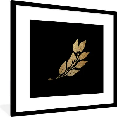Produktbild von MuchoWow® MuchoWow® Gerahmtes Poster Gold - Blatt - Zweig 40x40 cm - Poster mit zchwarzem Bilderrahmen - Poster - Plakat im Rahmen