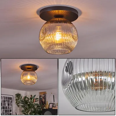 Produktbild von Villamare Deckenlampe aus Metall/Riffelglas in Schwarz/Rauchfarben