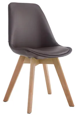 Productafbeelding van CLP stoel Manado, bekleding van kunstleer met zitkussen en houten poten. Frame: bruin. Framekleur: naturel