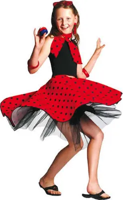 Image de Costume des années 50 - Jupe corolle pour enfant avec foulard | Rouge Noir